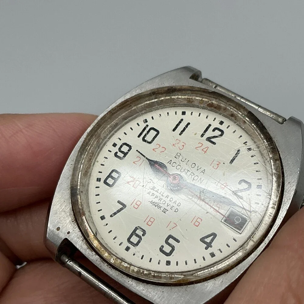 Vintage Bulova Accutron Railroad Mark IV Mens Watch 36mm Cream Dial For Parts